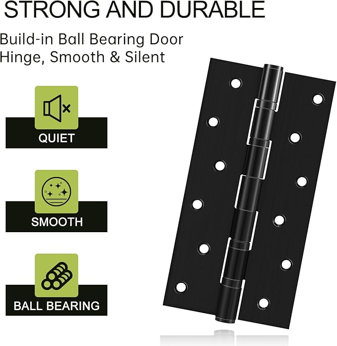 8" Ball Bearing Door Hinges 2 Pack, Heavy Duty Stainless Steel Hinge 8 x 4 Inch for Interior Exterior Doors, with Stainless Steel Screws, Matte Black