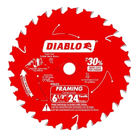 Diablo Framing Saw Blade for Wood - Tico Hi - Density Carbide, Non-Stick Perma-Shield Coating, 6-1/2" Diameter, 24 Teeth, .059" Kerf, 3-Pack - D0624X