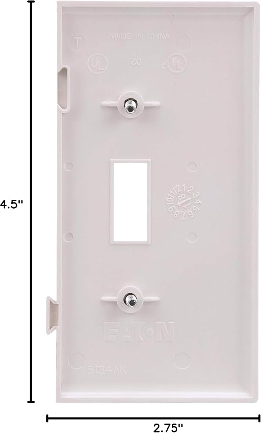 Eaton STE1W Polycarbonate 1-Gang Toggle Sectional Mid Size End Wall Plate, White