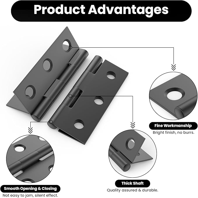 16Pcs 2.5 Inch Door Hinge, Stainless Steel Folding Butt Hinges with Mounting Screws for Cabinets, Furniture, Outdoor Windows, Crafts (Black)