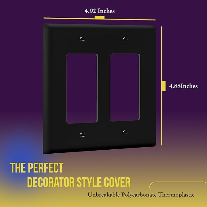 ENERLITES Decorator Light Switch or Receptacle Outlet Wall Plate, Gloss Finish, Midway Size 2-Gang 4.88" x 4.92", Unbreakable Polycarbonate Thermoplastic, UL Listed, 8832M-BK, Black