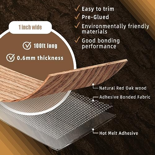 GSCIT Club Red Oak Edge Banding, 1 inch x 100ft roll of Veneer Edge Banding Pre-glued Flexible, Real Wood Tape Banding for Cabinet Repair Furniture Restoration, ZYKJ-1-100-RedOak