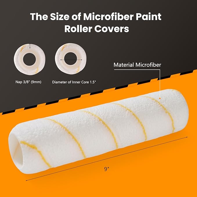 Paint Roller Covers, 5 Pack, 9 Inch Microfiber Paint Roller, 3/8" Nap Covers for Paint Roller Frame, Rollers for Painting, Paint Supplies for Painting Walls