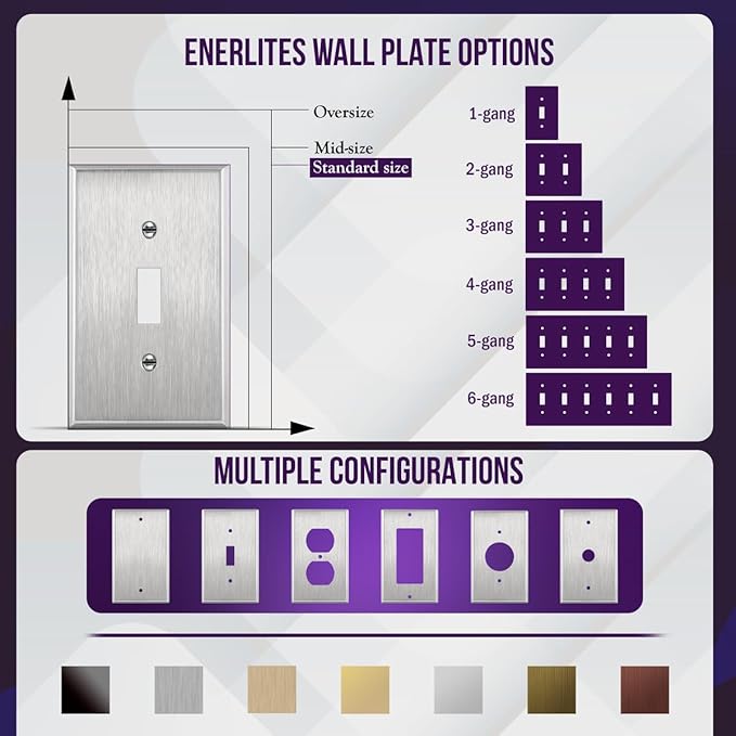 ENERLITES Toggle Light Switch Stainless Steel Wall Plate, Metal Plate Corrosive Resistant Cover for Rotary Dimmers Lights, Size 2-Gang 4.50" x 4.57", 7712, 430 Stainless Steel, UL Listed, Silver