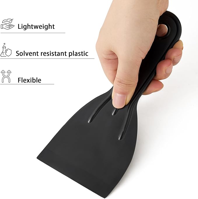 Plastic Putty Knife Set - 3Pcs Black Plastic Scraper Tool, 1.5"/3"/6" Sizes Spackle Knife for Spackling, Painting, Drywall, Arts and Crafts, Tile Jobs, Tamale Making