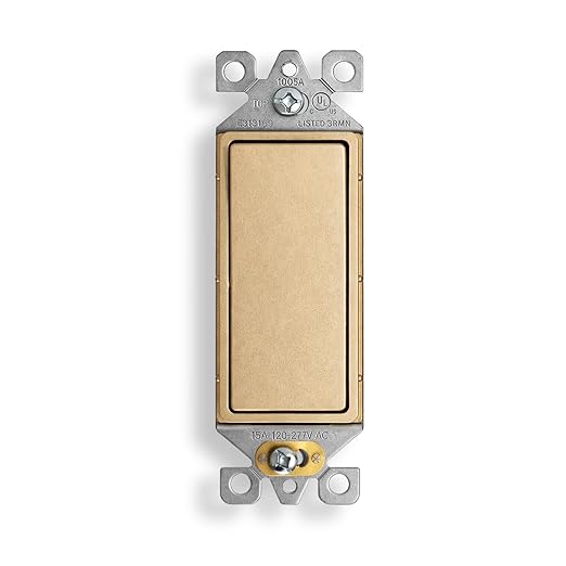 ELEGRP Matte Champagne Gold 3 Way Decorator Light Switch, 15A 120-277V, Paddle Rocker Switch Replacement, On/Off Wall Switch, Self-Grounding, Residential Grade, UL/CUL, 1 Pack