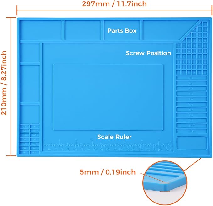 Noah Premium Heat Resistant Soldering Mat 932°F,Silicone repair Mat for Soldering Desoldering,Cell Phone, Laptop Repair, 11.8''x8.3'',blue