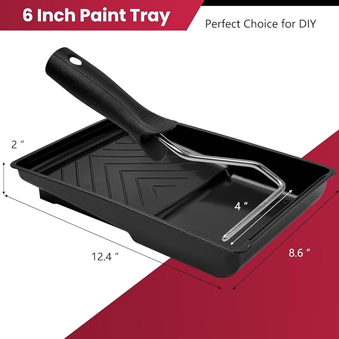 Mister Rui 6 Inch Paint Tray, 12 Pack, Plastic Paint Roller Tray with 4 Inch Roller Frame, Disposable Tray Liners for Home Improvement
