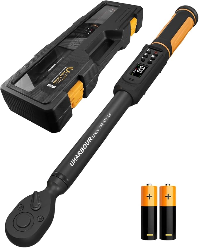 Uharbour 3/8" Drive Digital Torque Wrench 1.5-99.5 ft-lbs/6.8-135Nm | ±1% Accuracy Electric Wrench, Dual Direction Ratchet, Vibration & LED Alert