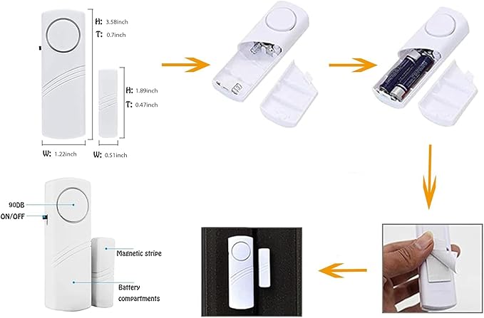 4 Pack Home Security Door & Window Alarms for Kids Safety - DIY Protection Burglar Bell Alarm for Home & Office