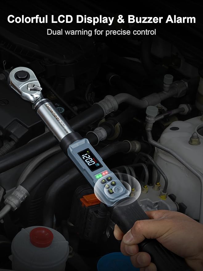 GROWNEER Digital Torque Wrench, 5-99.6 Ft-lbs/6.8-135 Nm, 3/8'' Drive Rachet Torque Wrench with Buzzer & Colorful LED Indicator, Electronic Torque Wrench Set for Bike Motorcycle Car Tire Auto Repair