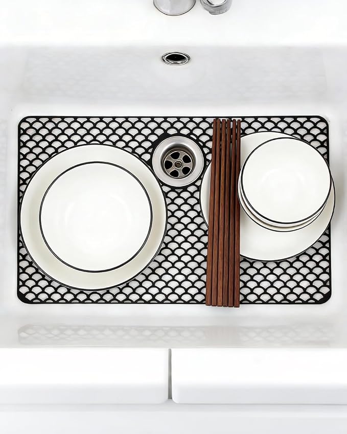 Kitchen Sink Mat 28.3 x 15.2in Silicone Sink Mat Non Slip Sink Protector for Farmhouse Kitchen Black B