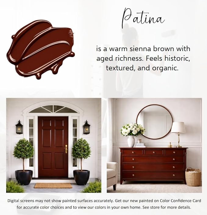 ALL-IN-ONE Paint by Heirloom Traditions, Patina (Warm Sienna Brown), Quart - Durable cabinet and furniture paint. Built in primer and top coat, no sanding needed. Includes our 30 featured color card.