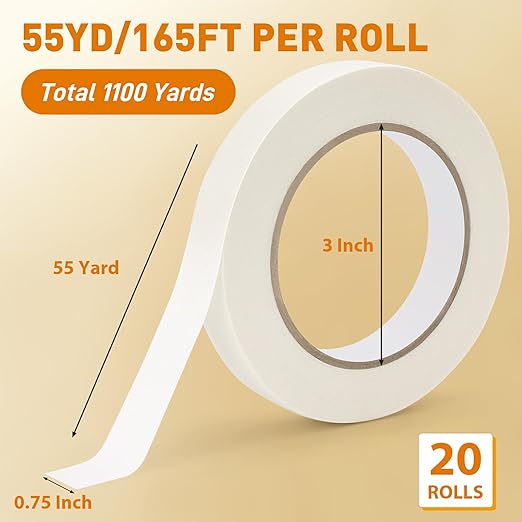 NEOACT Masking Tape 0.75 inch x 55 Yards x 20 Rolls,Beige White Painting Tape Bulk,General Purpose Tape for Arts, Craft, Painting,School, Home, Office(1100 Yards Total)