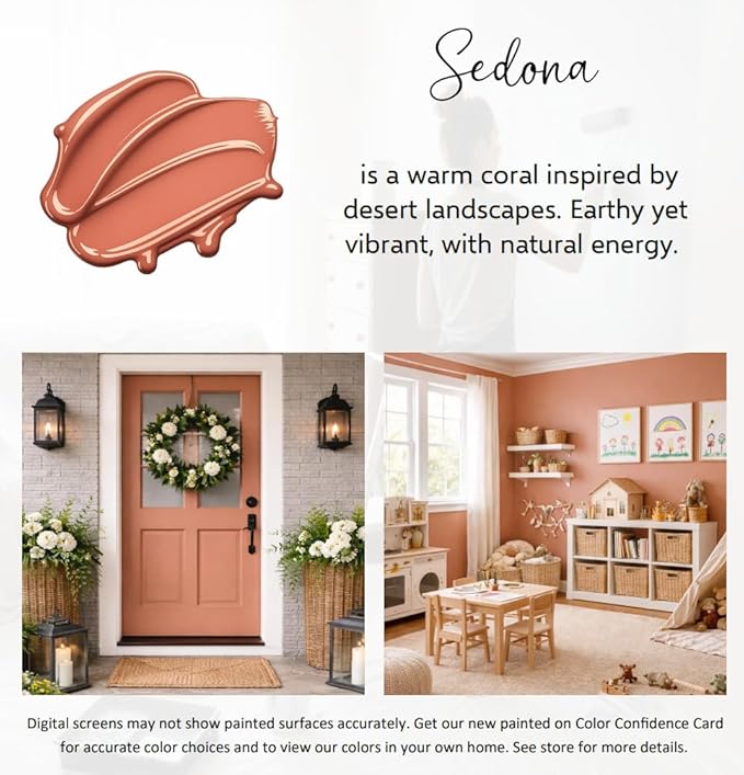 ALL-IN-ONE Paint by Heirloom Traditions, Sedona (Warm Coral), Quart - Durable cabinet and furniture paint. Built in primer and top coat, no sanding needed. Includes our 30 featured color card.