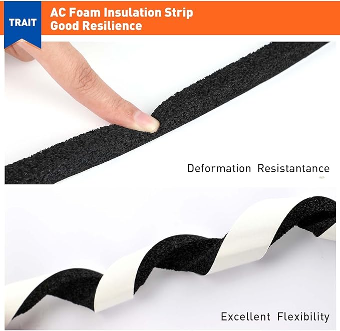 MAGZO Weather Stripping Door Seal 1/2 Inch W X 1/2 Inch T,Strong Adhesion and High Resilience Air Conditioner Foam Insulation for Doors, Total Length 13 Feet (6.5 ft x 2 Rolls)