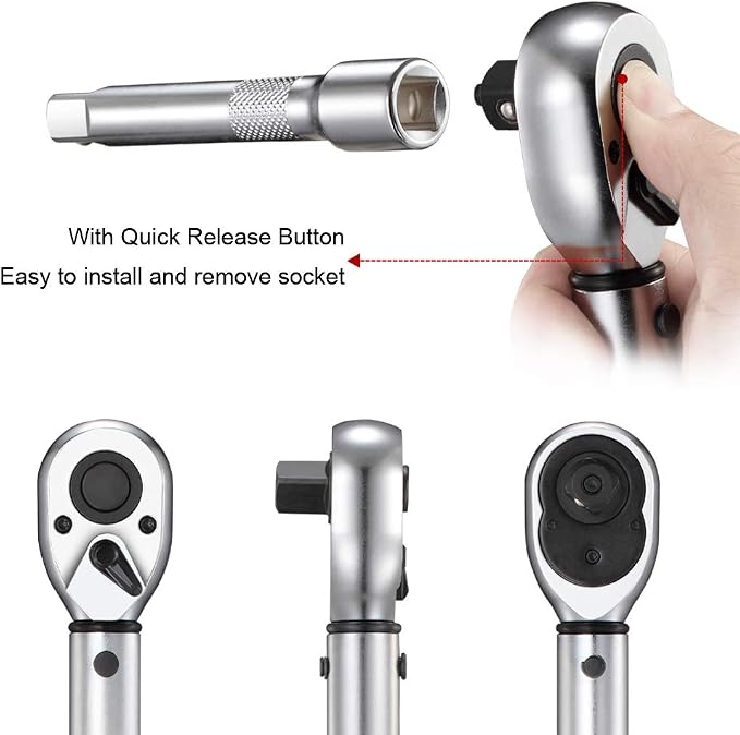 BULLTOOLS 1/2-inch Drive Click Torque Wrench Set Dual-Direction Adjustable 90-tooth Torque Wrench with Buckle（10-160ft.lb / 10-220Nm）