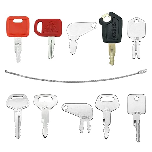 10 Heavy Equipment Key Master Set - Construction Ignition Keys Fit for Cat Caterpillar Komatsu CASE John Deere Hitachi Hyster Kobelco Heavy Equipment Machine Master Key