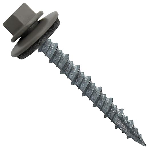 10 x 1-1/2" Pewter Gray Metal Roofing Screws - Hex Washer Head- Self-Starting/Tapping - EPDM Washer. 1 x 250 Count Bag - 250 Screws