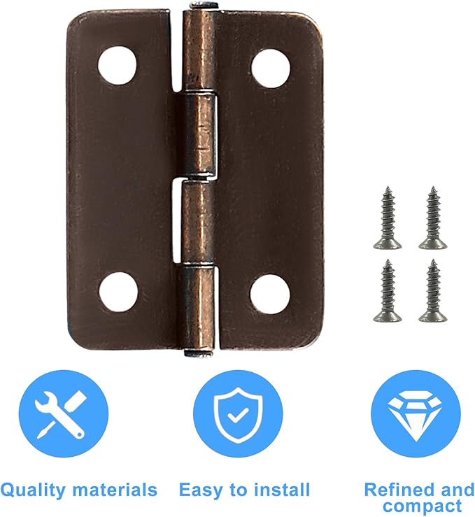 24 Pcs Small Hinges 1 Inch Butt Hinge with Screws,Jewelry Box Hinges Mini Hinges,Folding Craft Hinges Small Cabinet Hinges for DIY Box Mini Furniture Cupboard Closet(Antique Copper)