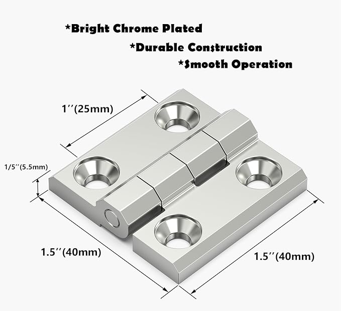 SYINE Heavy-Duty Butt Hinge Zinc Alloy Door Hinge Closet Hinge for Closet Cabinet Door,Set of 2,Silver, 1.5'' x 1.5''