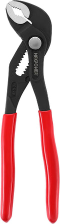 MAXPOWER 7-Inch Water Pump Pliers, 0.98" Jaw Open V Jaw Adjustbale Pliers | Quick Release Push Button Mini Pliers, Serrated Teeth, Comfortable Grips