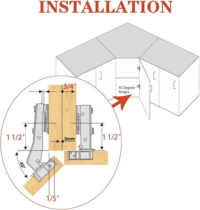 TamBee 45°Cabinet Hinges Soft Close Kitchen Door Cabinet Hinge - Concealed, Soft Close, 3D Adjust for 135 Degree Corner Cabinet, Cupboard Hinge Replacement with Mounting Screws, 2 Pack