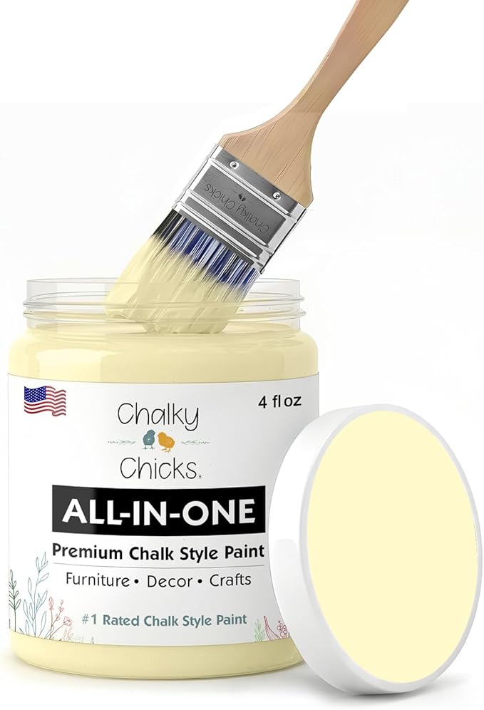 Chalky Chicks 4 Fl Oz Matte Daisy Yellow (Light Yellow) Chalk Paint for Furniture Without Sanding - No Prep Furniture Paint No Sanding All in One for Crafts, Walls, Cabinet, Metal, Dresser, Farmhouse