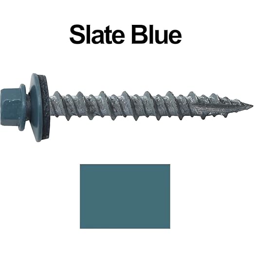 10 x 1-1/2" Slate Blue Metal Roofing Screws - Hex Washer Head- Self-Starting/Tapping - EPDM Washer. 8 X 250 Bags - 2,000 Screws