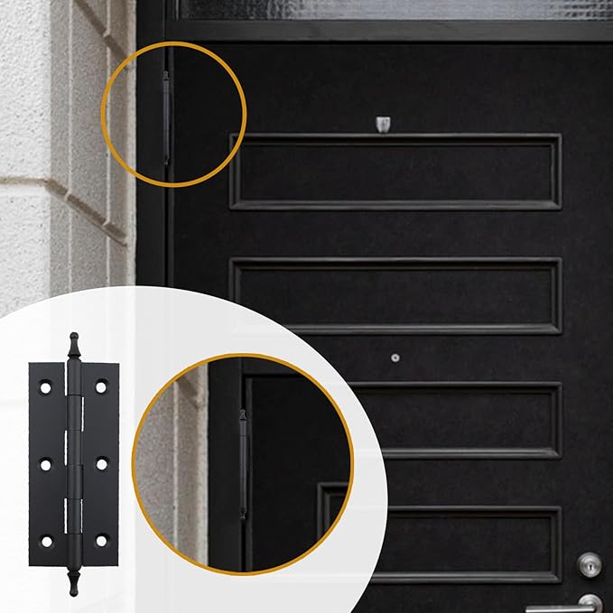 Mcredy Cabinet Hinges 3.5 Inch Matte Black Brass Door Hinges with Ball Finials Retro Style Gate Butt Hinge for Doors Office Hotel Bedroom, 2 Pcs