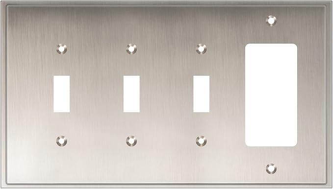 Henne Bery Soft Modern Decorative Wall Plate Switch Plate Outlet Cover (Triple Toggle/Single Decorator, Satin Nickel)