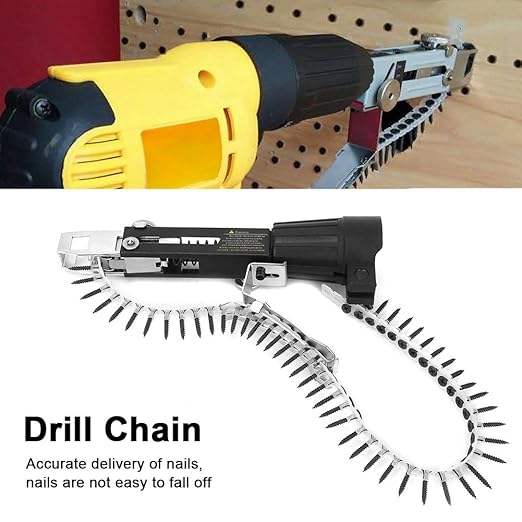 Automatic Drill Nailer, 3Pcs Chain Nail Gun Adapter Woodwork Automatic Nail Adapter Electric Drill Chain Attachment Set for Drywall Wood Board Ceiling