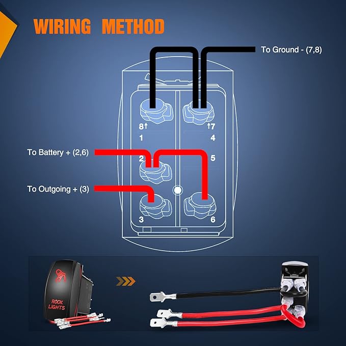 Nilight Rock Lights Rocker Switch Led Light Bar 5Pin Laser On Off SPST switches 20A/12V 10A/24V Switches Red with Jumper Wires Set for Cars Trucks RVs