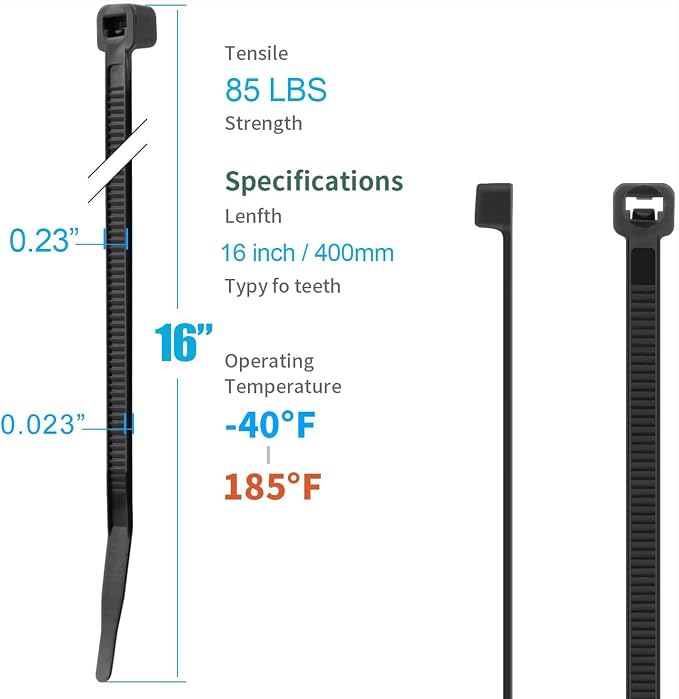 XINGO 16 Inch White Zip Ties 1500 PCS, 85 LBS Tensile Strength, UV Resistant Cable Ties, Premium Self-locking Plastic Ties for Indoor and Outdoor Use