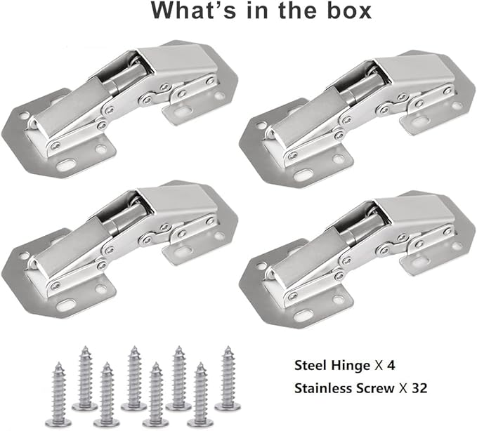 4-Pack Hidden Hinges for Cabinet Doors Frameless, Concealed Cabinet Hinges, 90 Degree Surface Mount Hinges