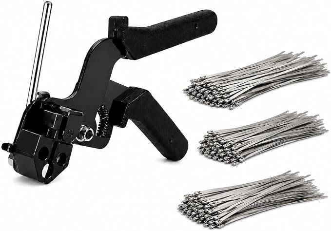 150Pcs Metal Zip Ties Gun Kit, Silver 8/12/16in Stainless Steel Zip Ties, Heavy Duty Cable Tie Fastening Cutting Tool Set for Fence, Exhaust Wrap
