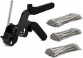 150Pcs Metal Zip Ties Gun Kit, Silver 8/12/16in Stainless Steel Zip Ties, Heavy Duty Cable Tie Fastening Cutting Tool Set for Fence, Exhaust Wrap