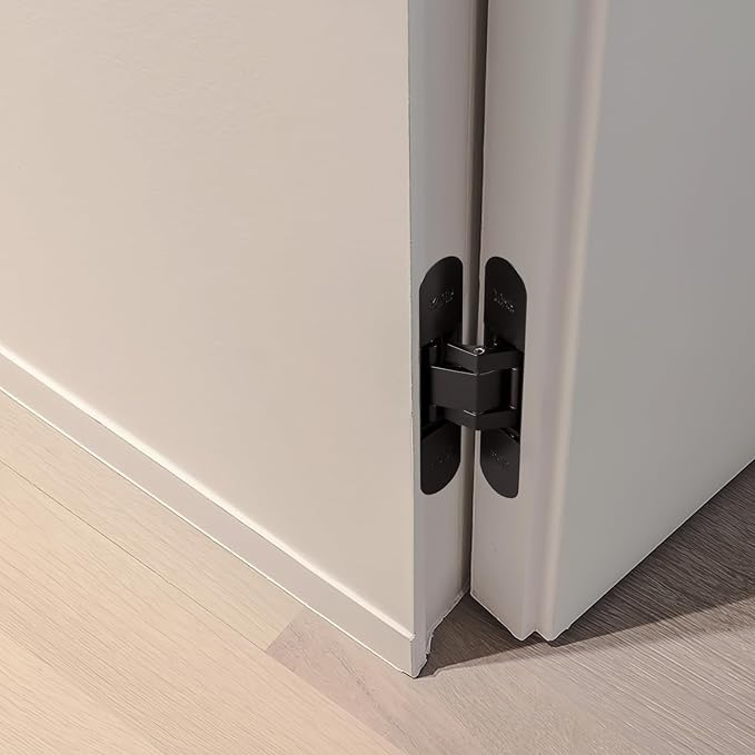 YAGU 5.5 inch 3 Way Adjustable Invisible Hinges Hidden Door Hinges Concealed Hinges Zinc Alloy 180 Degree Swing Hinge Butt Hinge Matte Black (1 Piece)