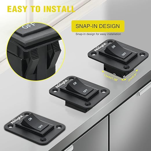 Nilight ON-Off Switch Panel 4 PIN DPST Toggle Switches Panel 12V 20A Black Anodized Aluminium Switch Shell Bracket with Screws Ternimals Jumper Wires Set for Cars Trailers Boats RV Camper