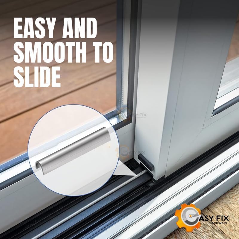 Hardware Snap-On Sliding Patio Door Track Cover, 1/4" Stainless Steel Rail Repair Cap, 7/32" W x 9/32" Profile, Fix Sticky Sliding Glass Door Track, 8 ft, Pack of 2