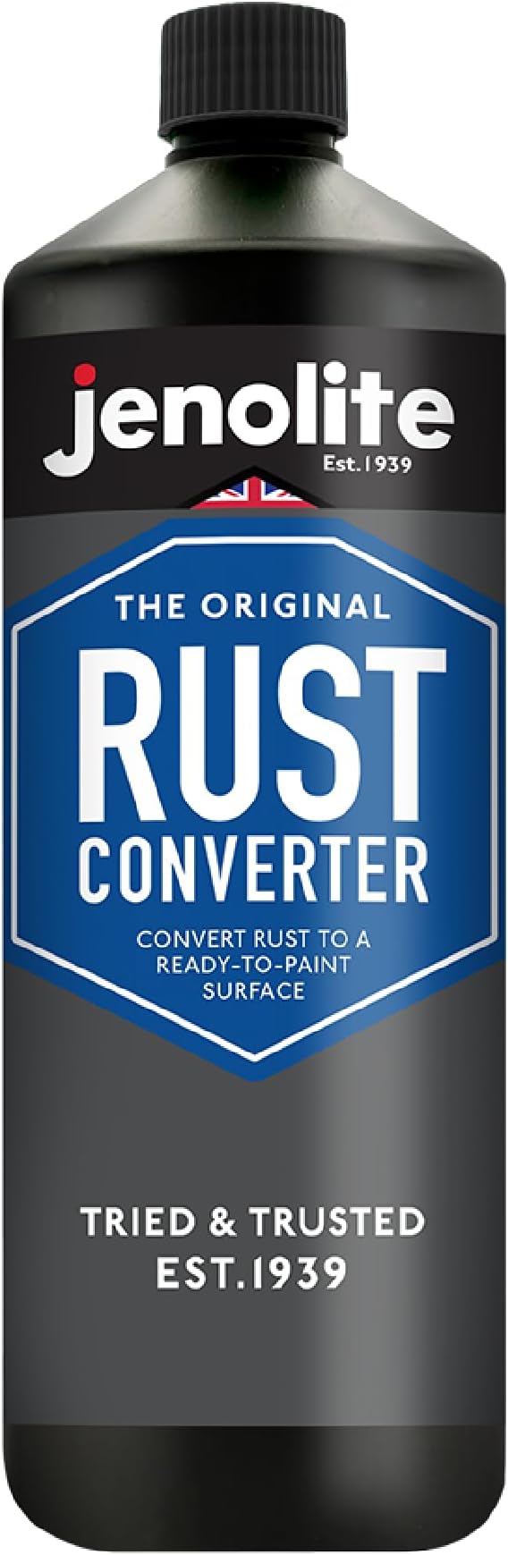 JENOLITE Rust Converter for Metal 1 Liter (33.8 fl oz). All in One Fast‑Acting Water‑Based Rust Reformer, Primer & Inhibitor. Converts Rust to a Paint Ready Surface. Made in Britain.