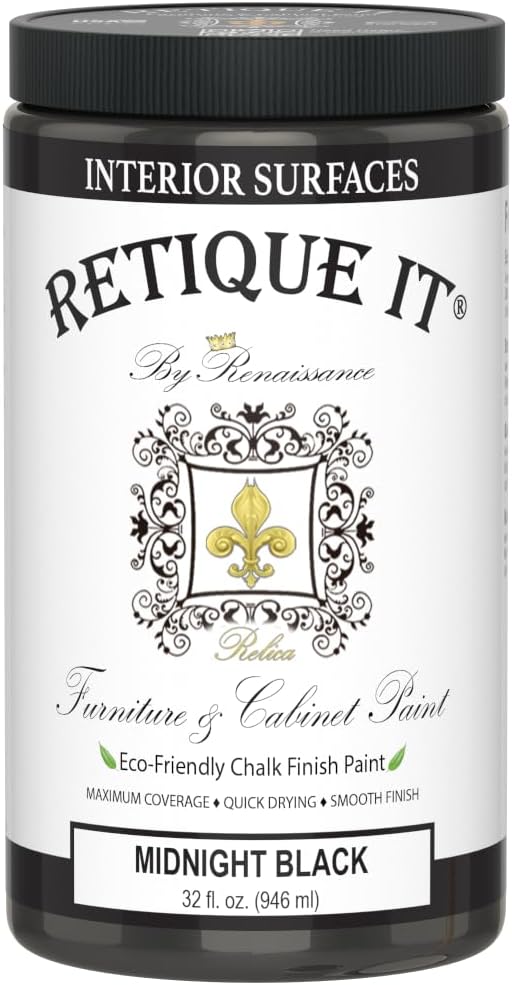 Retique It Chalk Furniture Paint, 32 Fl Oz (Pack of 1), 08 Midnight Black