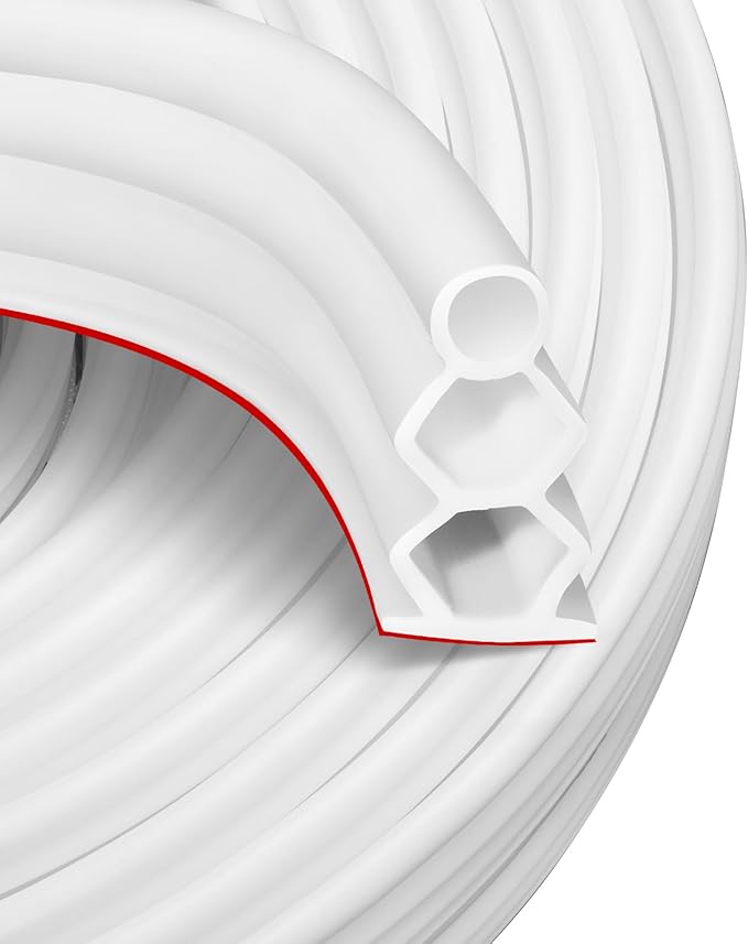 50 Feet Self-Adhesive Rubber Weather Stripping Fits Big Gaps, Extra Thick Rubber Door Weather Stripping Door Seal Strip for Door Frame Door Insulation Strip Waterproof(White)