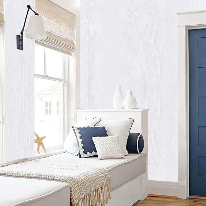 Arthome Peel and Stick Wallpaper - White Wood Contact Paper - White Wallpaper - Self-Adhesive, Removable and Waterproof for Cabinet, Countertop (17"x240")