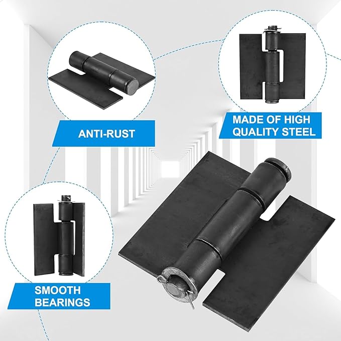 Weld On Hinges Extra Heavy Duty 4.4" x 4" Weldable Metal Butterfly Hinges Solid Steel Welding Butt Hinge Thickness 5mm for Heavy Metal Farm Garage Trailer Gates & Doors - 12 Pcs
