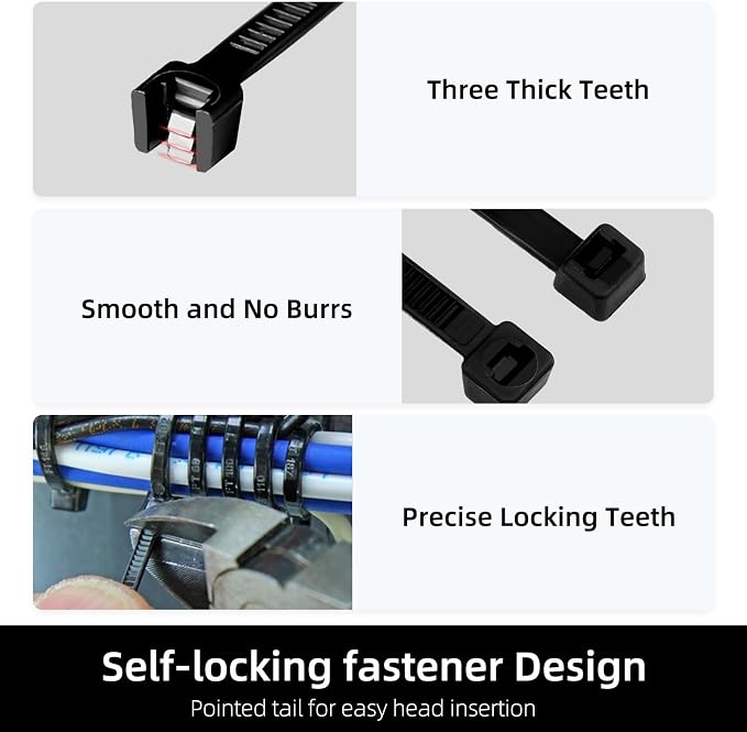 Zip Ties 8 inch, 1000 Pack Black Zip Ties, Self-Locking Nylon Cable Ties with 40 lbs Tensile Strength,Wire Ties for indoor and outdoor use.