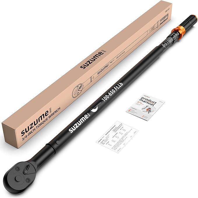 3/4 Torque Wrench Drive Loud Click (100-650 Ft.Lb/ 135.6-881.4 N.m) | ±3% Accuracy Dual-Direction Dual-Scale CR-V for Heavy Duty Car Truck Lug Industrial Bolt Machinery Repair with Storage Case