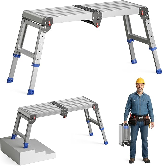 Loyoda Adjustable Folding Work Platform 500 lbs - Lightweight Aluminum Step Stool Ladder for Washing Vehicles, Cleaning, Painting, Reaching High Items | Standard Size 33" x 12" x 19.5”