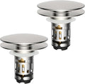 Hibbent 2 Pack Upgraded 3 in 1 Bathroom Sink Drain Strainer, Pop Up Sink Stopper with Big Cap, Anti-Clogging Metal Filter Basket,Sink Plug with Hair Catcher for 1.1''~2.36'' Basin, Brushed Nickel