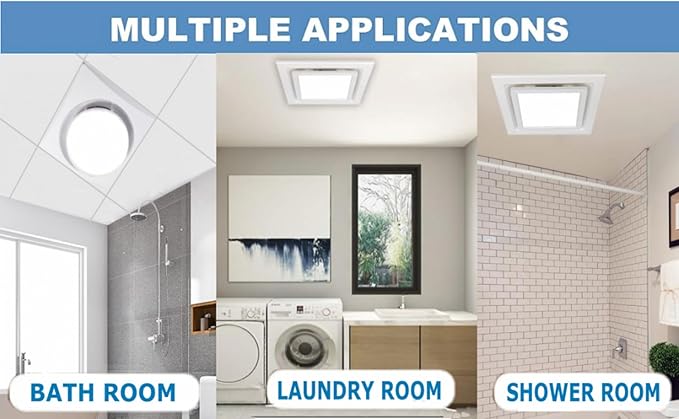 Nalle Ventilation Fans Bathroom Exhaust Fan with Light 9.6 inch Panel 6000K 12W Round LED 112 CFM 1.0 Sones 4 Inch Duct,110V Ceiling Mount Exhaust Fan for Shower,Bathroom,Office,Home(YFL-200)